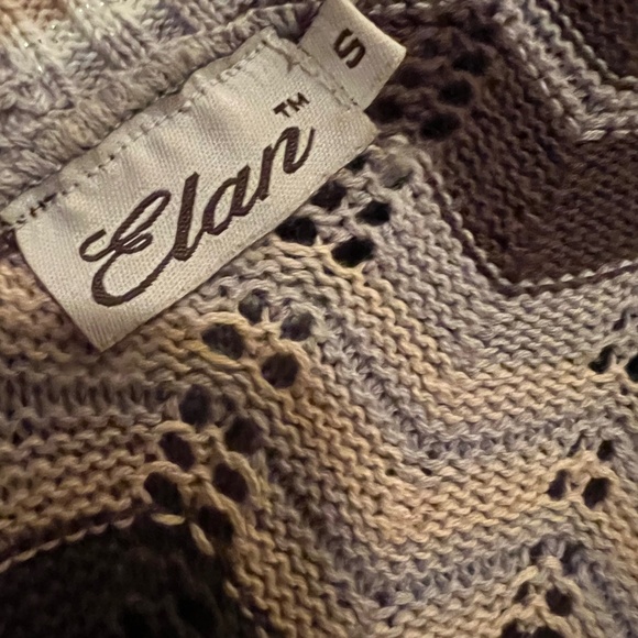 Elan Zig-Zag Eyelet Knit Sweater W/ Mid-Sleeves & Gathered Waist - Size S - Picture 4 of 6